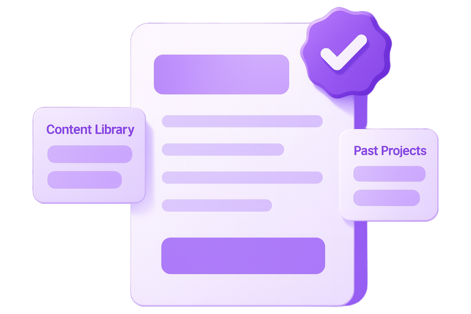 AI agent intelligently assembling proposal content blocks from Past Projects and Content Library into a complete winning proposal